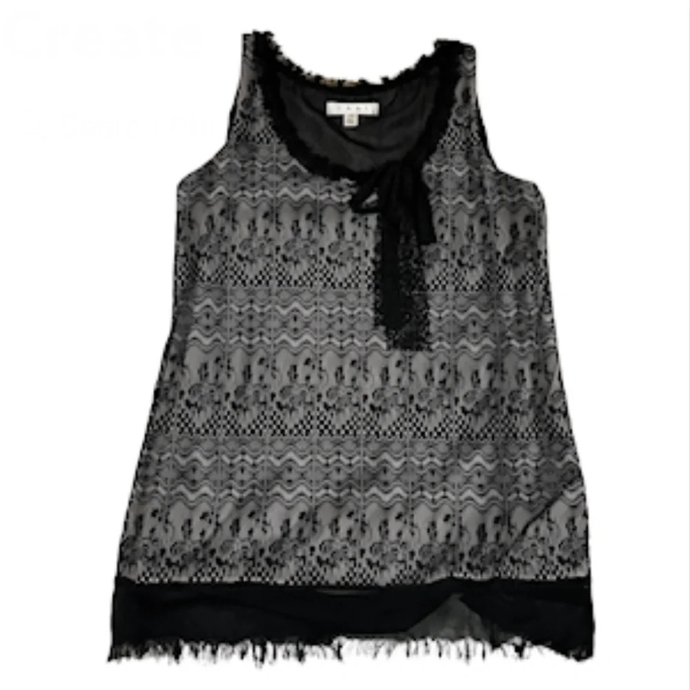 Cabi Emily 552 Lace Sleeveless Black Cream Overlay Floral Tank Top Blouse XSmall